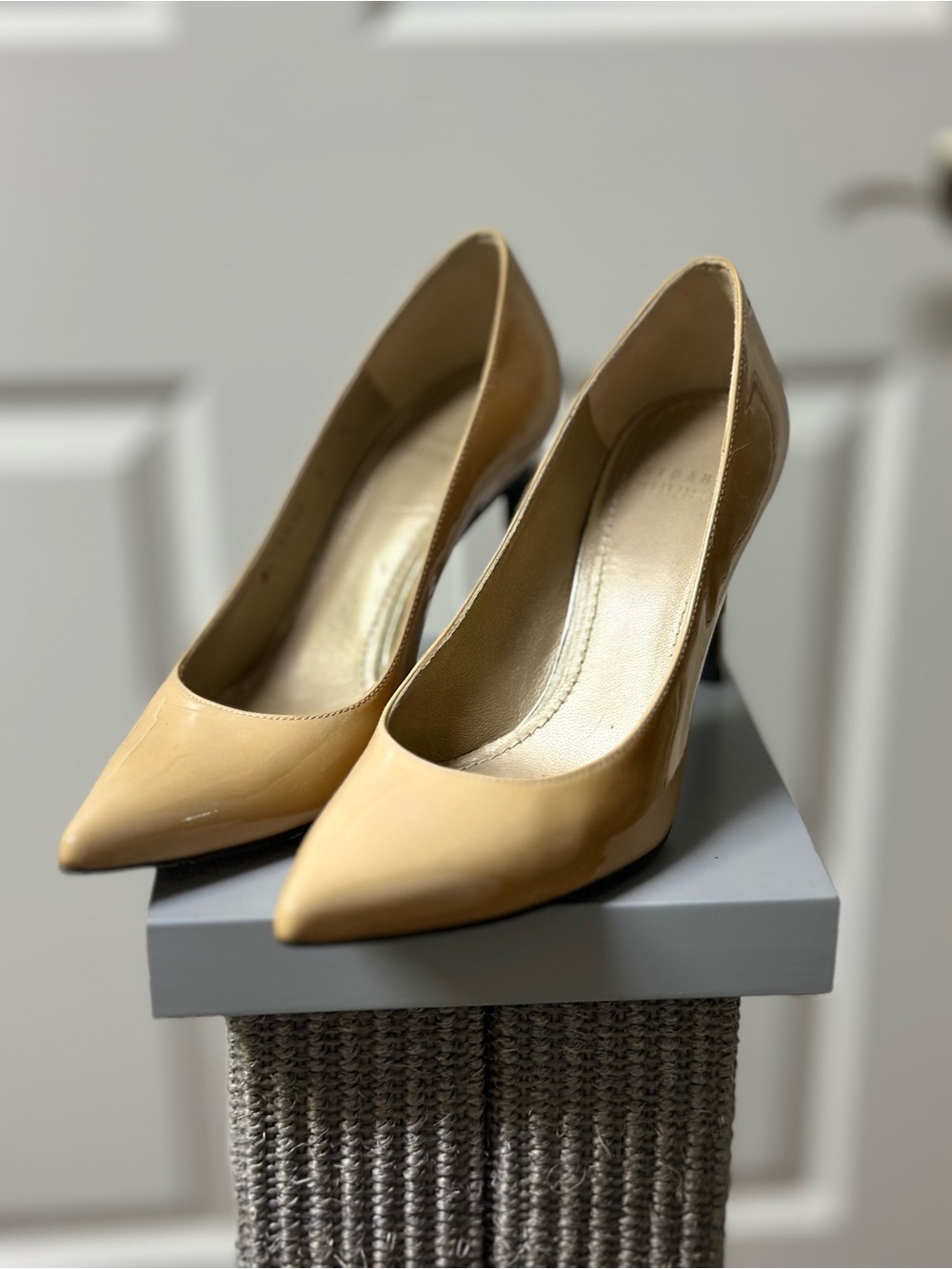 Stuart Weitzman Patent Nude Pointed-Toe Pumps size 5